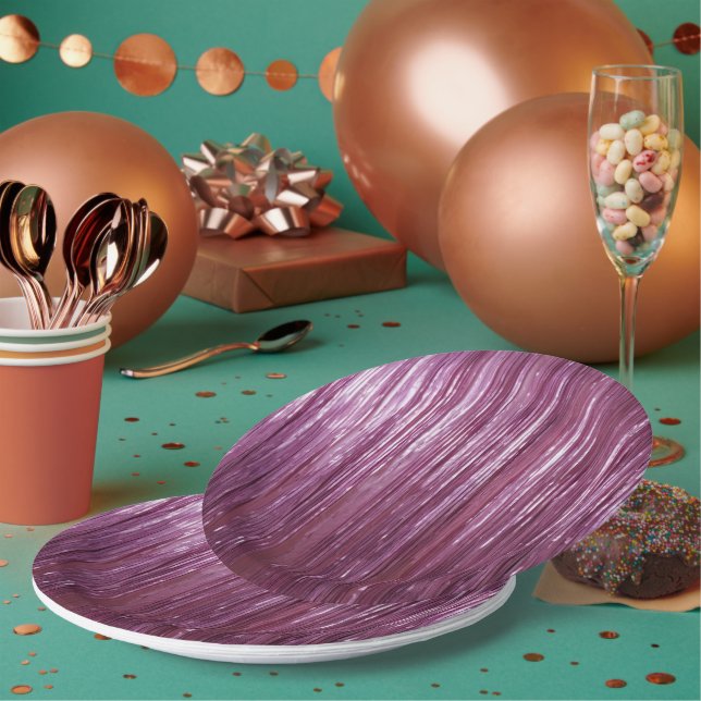 Girly Purple Glam Tinsel Stripes  Paper Plates (Multi)