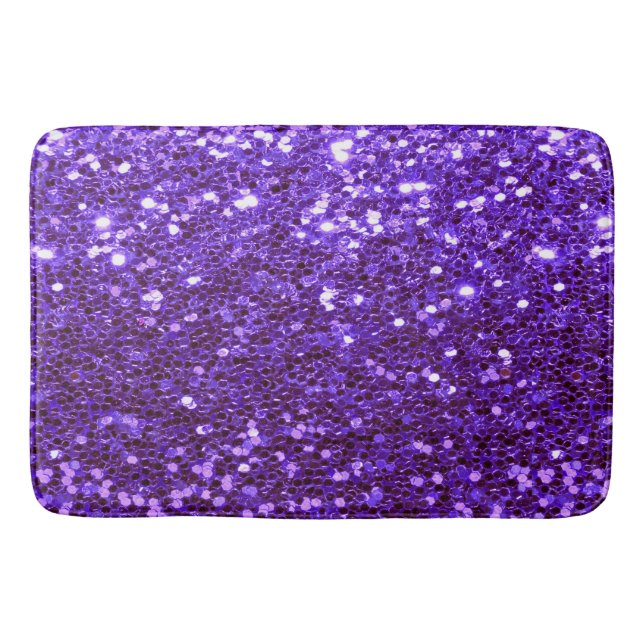 Girly Purple Glitter Bling Glam Modern Bath Mat (Front)