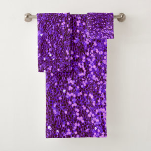 Girly Purple Glitter Bling Glam Modern Bath Towel Set