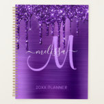 Girly Purple Glitter Brushed Metal 2024 Planner<br><div class="desc">This chic personalized planner features your lavender monogram initial in the center with your name in white script on a background of purple brushed metallic with a top edge of  faux purple dripping glitter. Below it reads "20XX PLANNER". Designed just for you by ExtremeTees.</div>