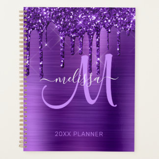 Girly Purple Glitter Brushed Metal 2024 Planner