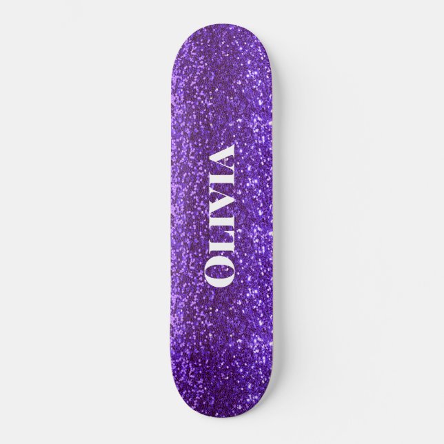 Girly Purple Glitter Glam Bling Modern Skateboard (Front)