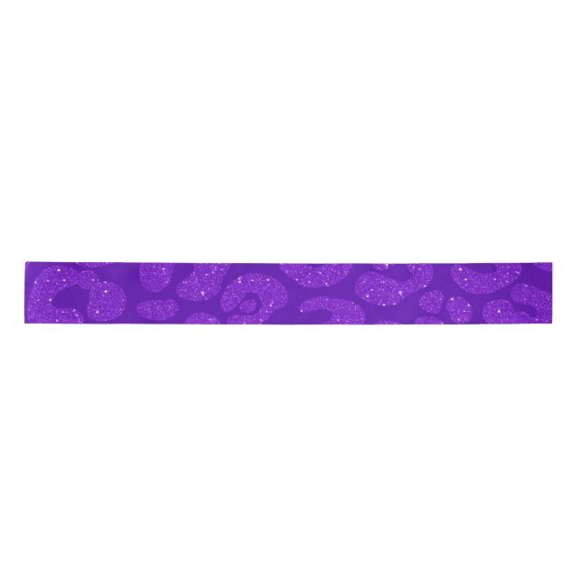 Girly Purple Glitter leopard print Satin Ribbon (Front)