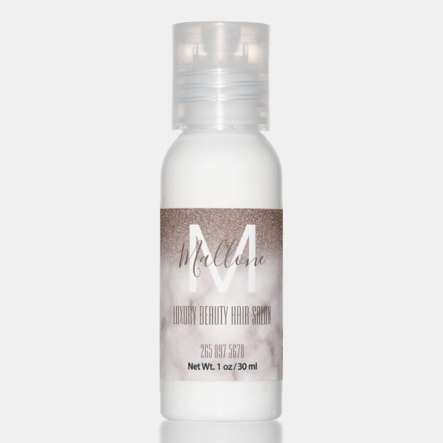 Girly Purple  Glitter Marble Monogram Hair Salon Hand Lotion (Front)