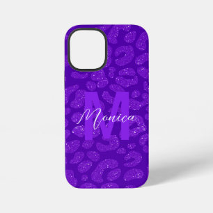 Girly Purple Glitter Monogram Script Name iPhone 12 Mini Case