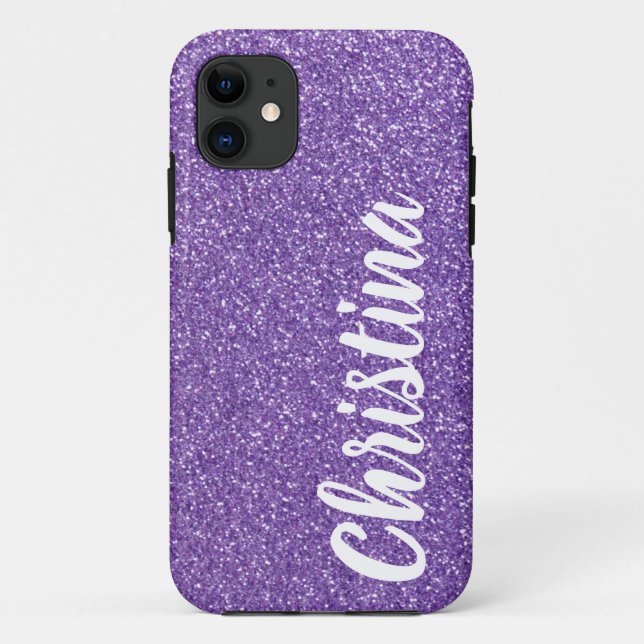Girly Purple Glitter Name Personalized Case-Mate iPhone Case (Back)