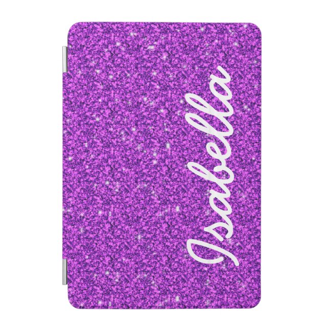 GIRLY PURPLE GLITTER PRINTED PERSONALIZED iPad MINI COVER (Front)