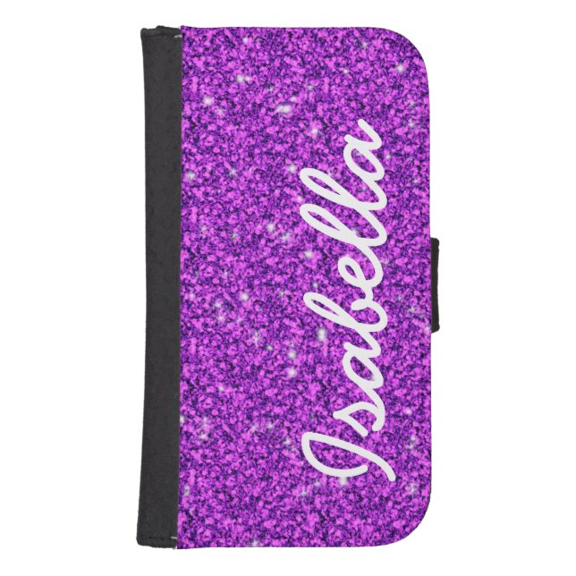 GIRLY PURPLE GLITTER PRINTED PERSONALIZED SAMSUNG GALAXY WALLET CASE (Front)