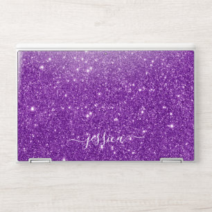 Girly purple glitter script name  HP laptop skin