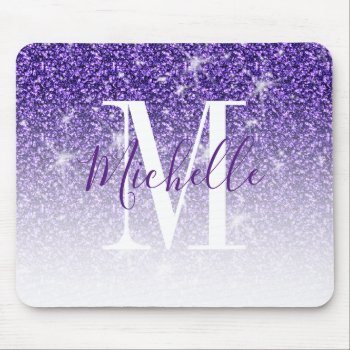 Girly Purple Glitter Sparkle Monogram Name Mouse Pad by monogramgallery at Zazzle