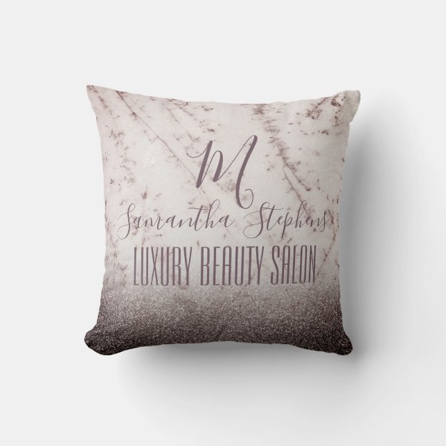 Girly Purple Glittery Elegant Monogram Throw Pillow (Front)