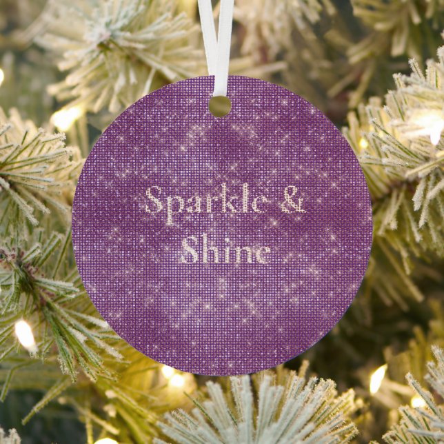Girly Purple Glitzy Sparkle  Metal Ornament (Insitu)