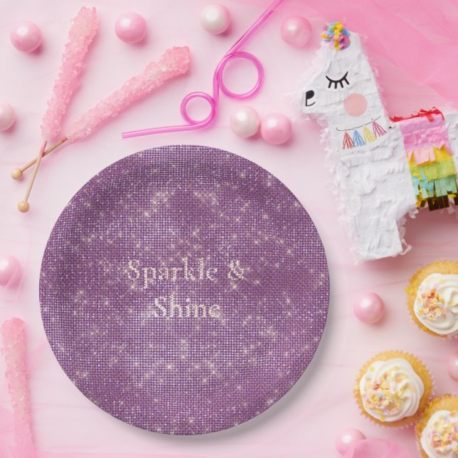 Girly Purple Glitzy Sparkle  Paper Plates (Party)