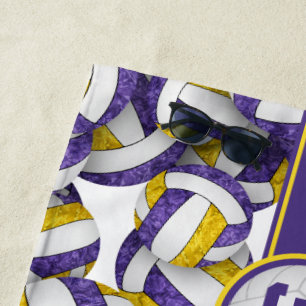 Girly purple gold custom volleyball team colors beach towel