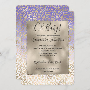 Girly Purple Gold Ombre Leopard Print Invitation