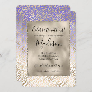 Girly Purple Gold Ombre Leopard Print Invitation