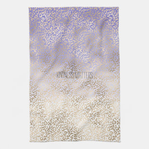 Girly Purple Gold Ombre Leopard Print Kitchen Towel