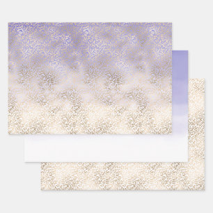 Girly Purple Gold Ombre Leopard Print Wrapping Paper Sheets