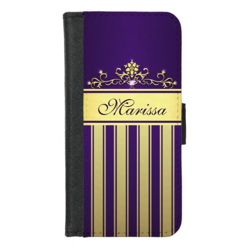 Girly Purple Gold Stripes iPhone 87 Wallet Case