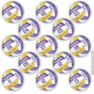girly purple gold volleyball players names custom sticker