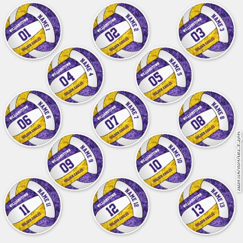 girly purple gold volleyball players names custom sticker