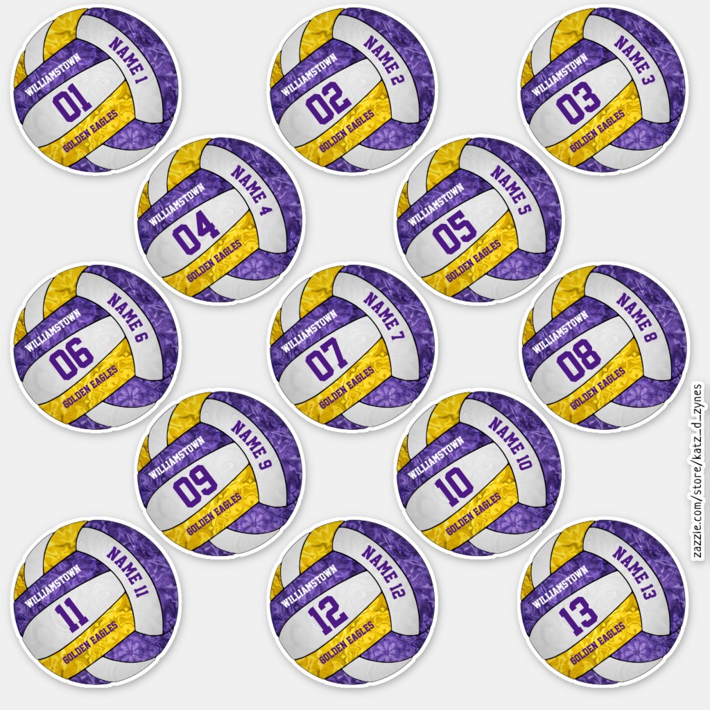 girly purple gold volleyball players names custom vinyl stickers