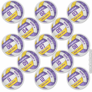 girly purple gold volleyball players names custom sticker