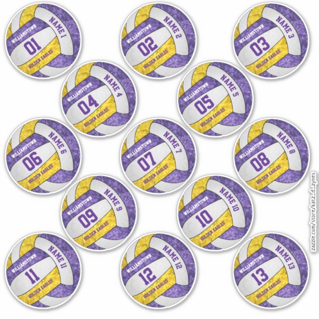 girly purple gold volleyball players names custom sticker (Front)