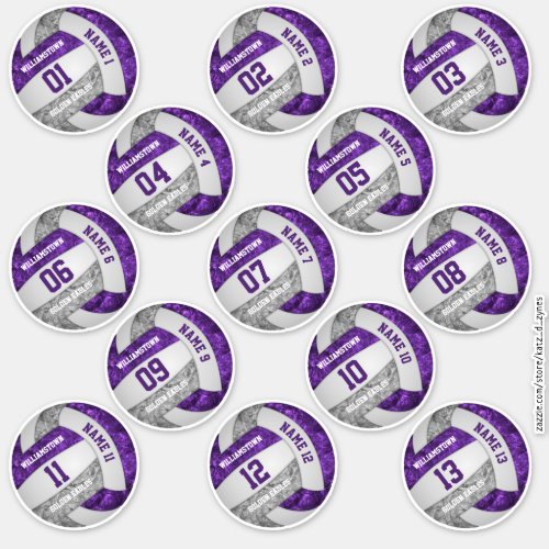 girly purple gray 13 volleyball players sticker