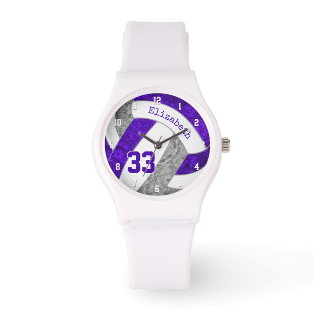 girly purple gray custom sports volleyball watch (Front)