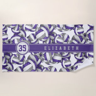 Girly purple gray custom volleyball team colors beach towel