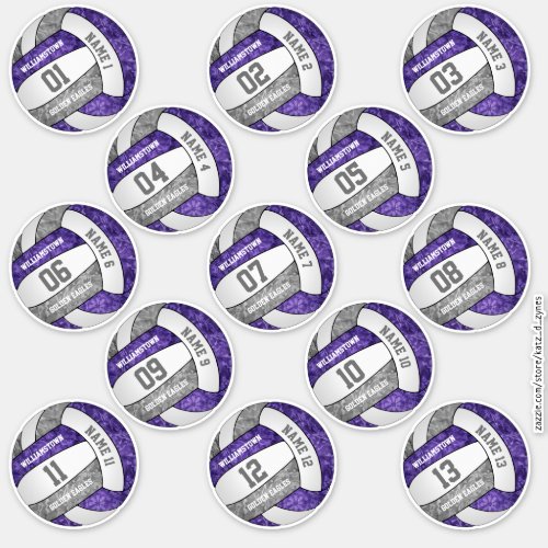 girly purple gray volleyball custom players names sticker
