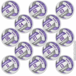 girly purple gray volleyball custom players names sticker