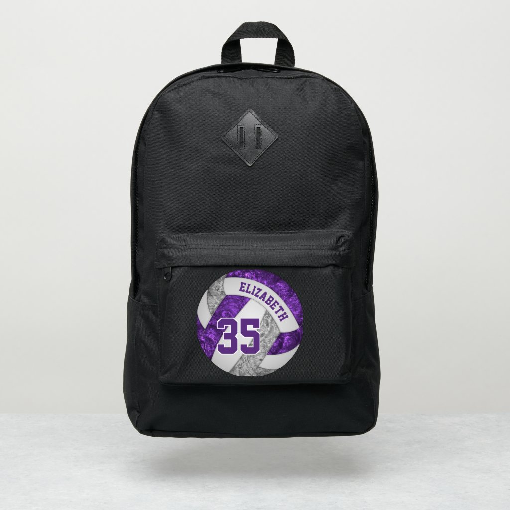 girly purple gray white sporty volleyball backpack