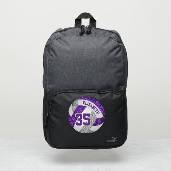 girly purple gray white sporty volleyball puma backpack