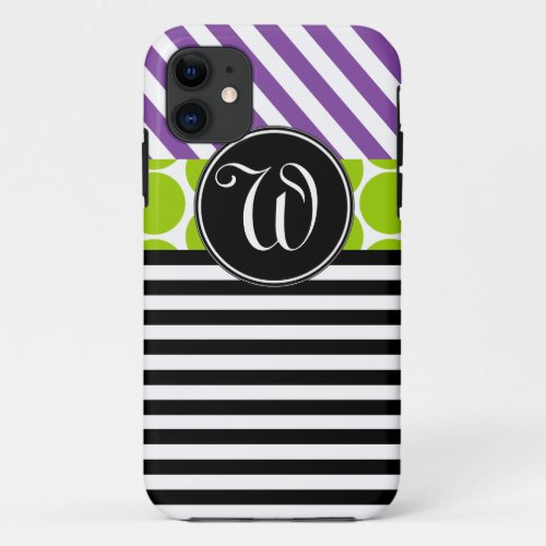 GIRLY PURPLE GREEN BLACK STRIPES iPHONE 5 CASE