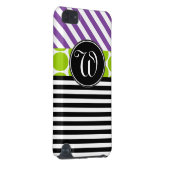 GIRLY PURPLE GREEN BLACK STRIPES MONOGRAMMED iPod TOUCH 5G COVER (Back/Right)