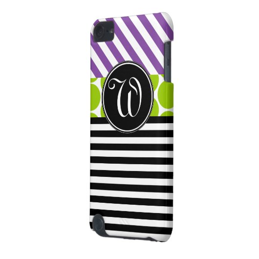 GIRLY PURPLE GREEN BLACK STRIPES MONOGRAMMED iPod TOUCH 5G COVER (Back Left)
