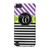 GIRLY PURPLE GREEN BLACK STRIPES MONOGRAMMED iPod TOUCH 5G COVER (Back)