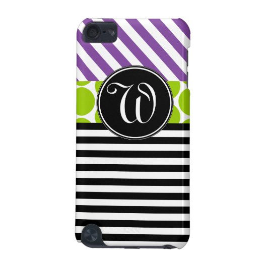 GIRLY PURPLE GREEN BLACK STRIPES MONOGRAMMED iPod TOUCH 5G COVER (Back)
