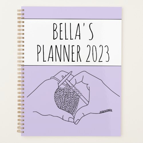 Girly Purple Heart Hands Drawing Knitting  Planner