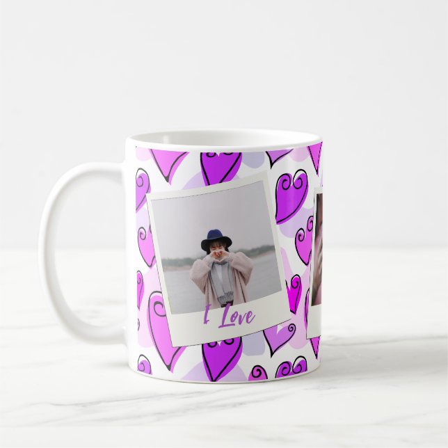 Girly Purple Hearts Cute Romantic Valentine Photo Coffee Mug (Left)