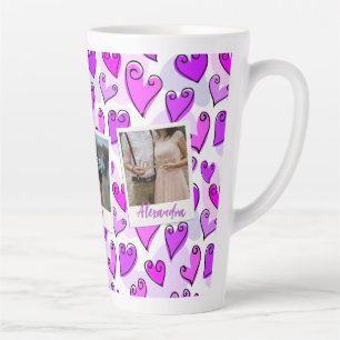 Girly Purple Hearts Cute Romantic Valentine Photo Latte Mug