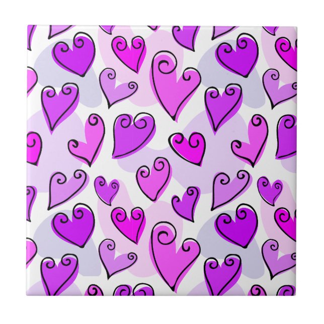 Girly Purple Hearts Cute Romantic Valentines Day  Ceramic Tile (Front)
