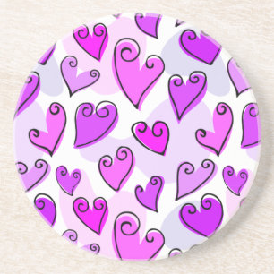 Girly Purple Hearts Cute Romantic Valentines Day  Sandstone Coaster