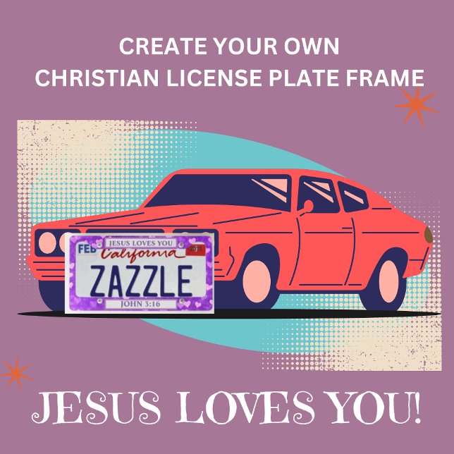 Girly Purple Hearts Jesus Loves You License Plate Frame (Creator Uploaded)