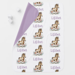 Girly Purple Horse Baby Blanket