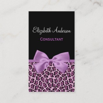 Girly Purple Jaguar Boutique Chic Lavender Bow Business Card by GirlyBusinessCards at Zazzle