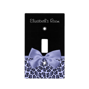 Girly Purple Jaguar Print Lavender Bow With Name Light Switch Cover