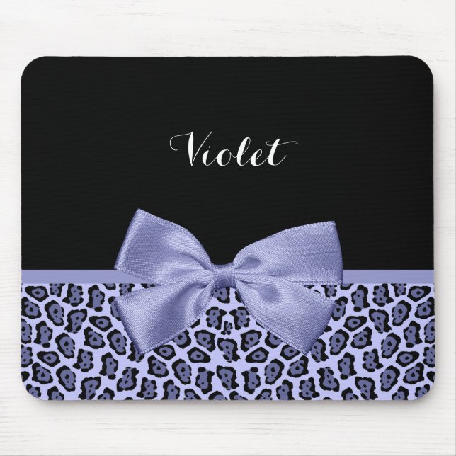 Girly Purple Jaguar Print Lavender Bow With Name Mouse Pad (Front)